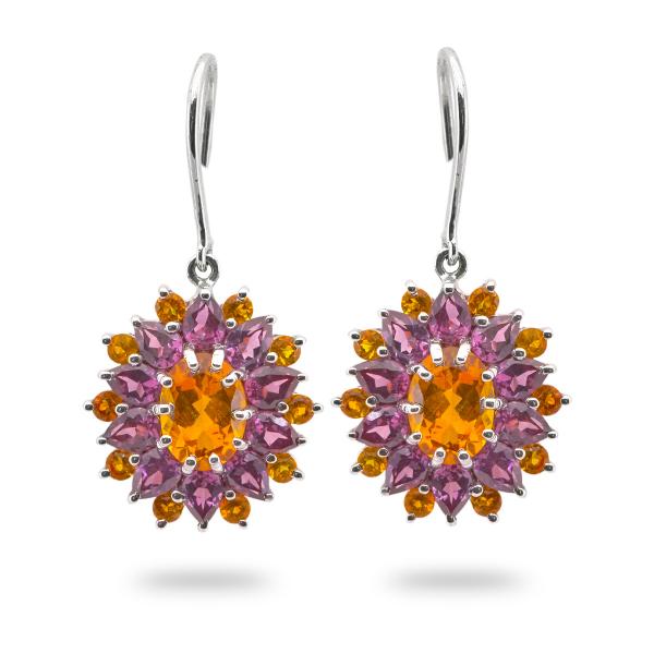 Boucles d'oreilles rhodolite, citrine argent Sunflower